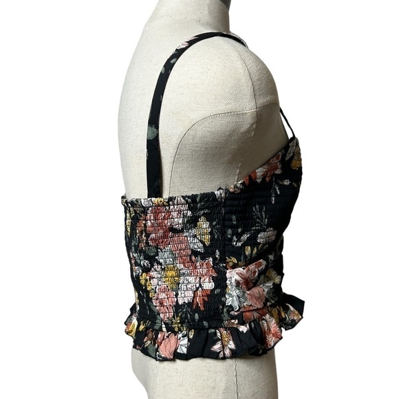 Band of Gypsies Collective Black Floral Cami Smocked Crop Top Size Large - Picture 8 of 14